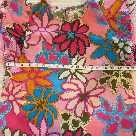Multicolor Vibrant‎ Floral Print Trimmed Ruffle Sleeve Blouse M Women's - Picture 4 of 6